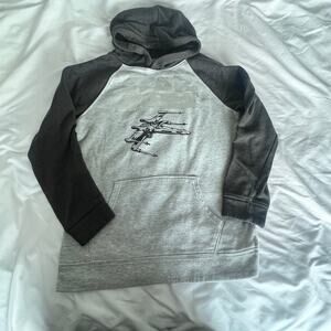 Star Wars Kids Hoodie XL X-Wing Fighter Graphic Gray Black Pullover Sweatshirt